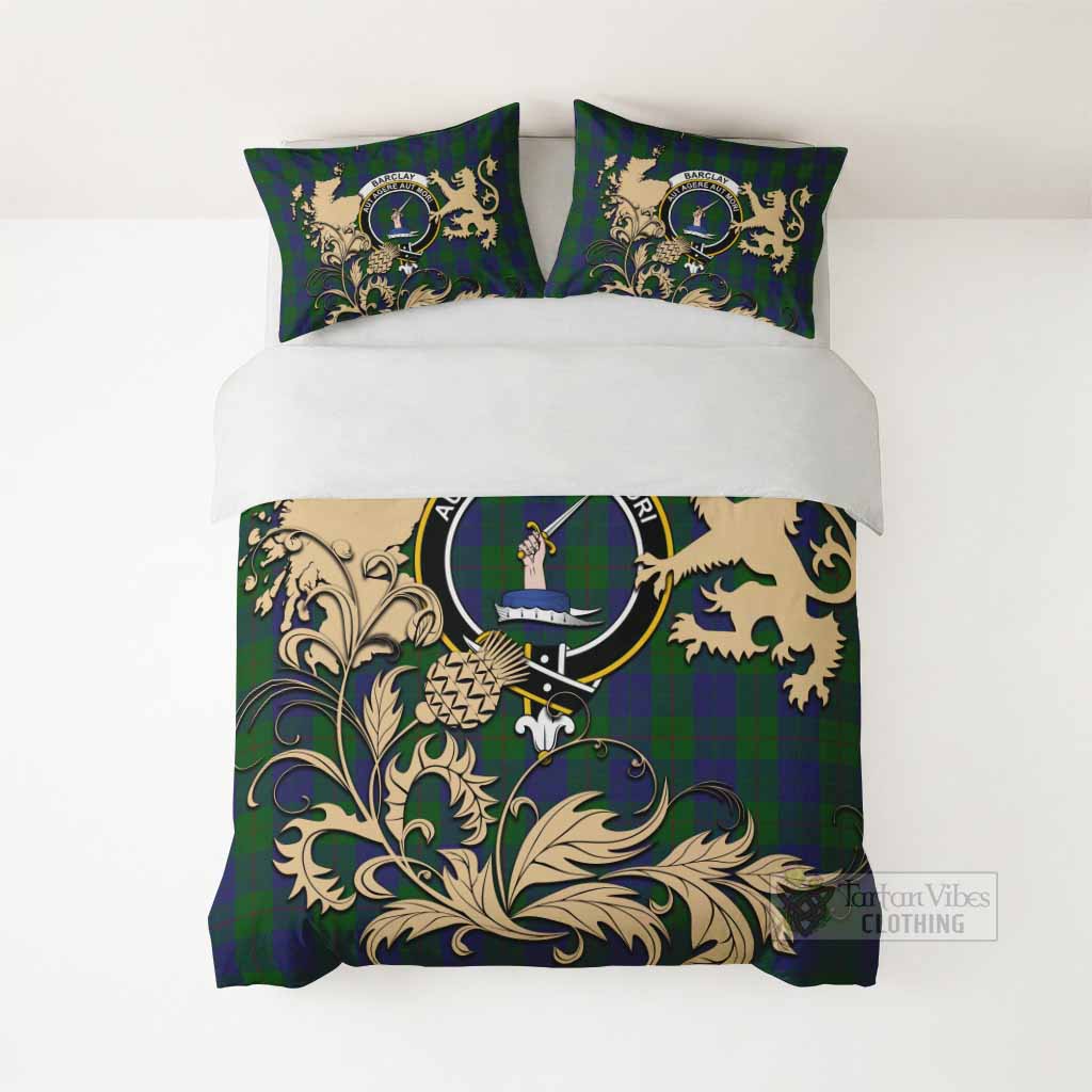 Barclay Tartan Crest Bedding Set with Scottish Iconic Symbols 