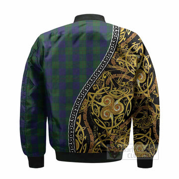 Barclay Tartan Crest Bomber Jacket Celtic Knot and Triple Trickle Spiral Symbols