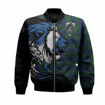 Barclay Tartan Crest Bomber Jacket Scottish Golden Lions Wave Flow