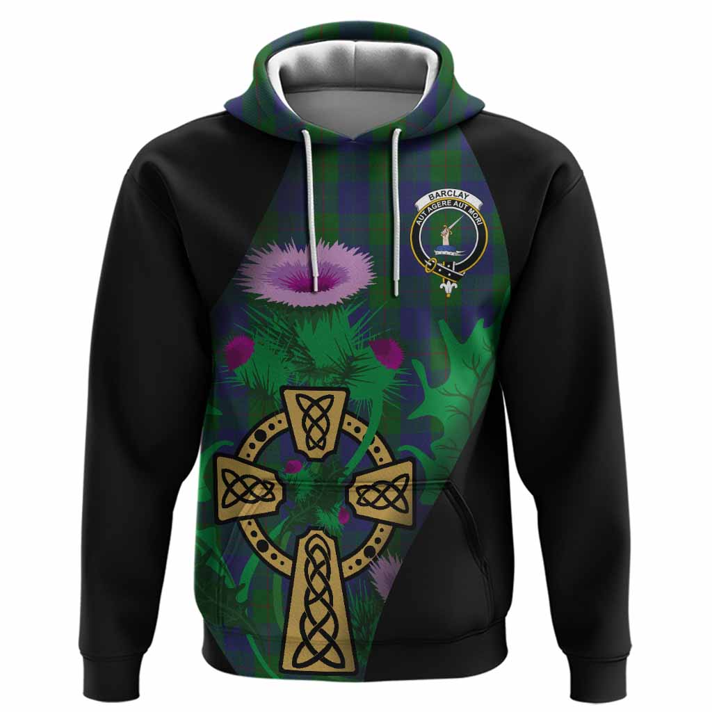 Barclay Tartan Crest Hoodie Celtic Cross Thistle Flowers