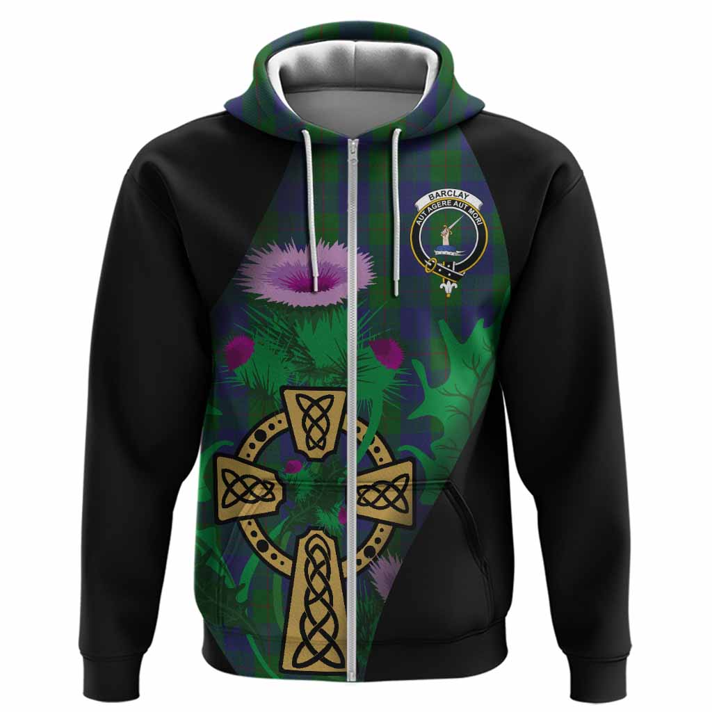 Barclay Tartan Crest Hoodie Celtic Cross Thistle Flowers