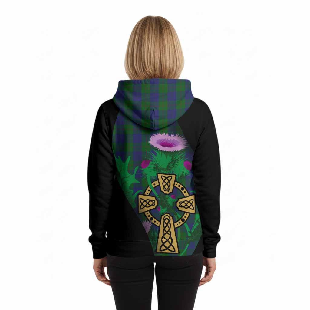 Barclay Tartan Crest Hoodie Celtic Cross Thistle Flowers