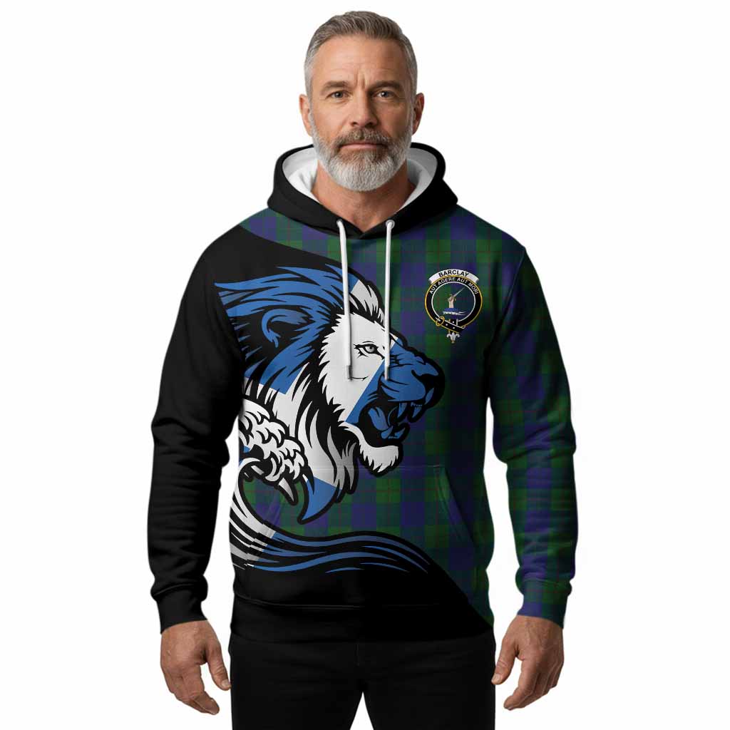 Barclay Tartan Crest Hoodie Scottish Golden Lions Wave Flow