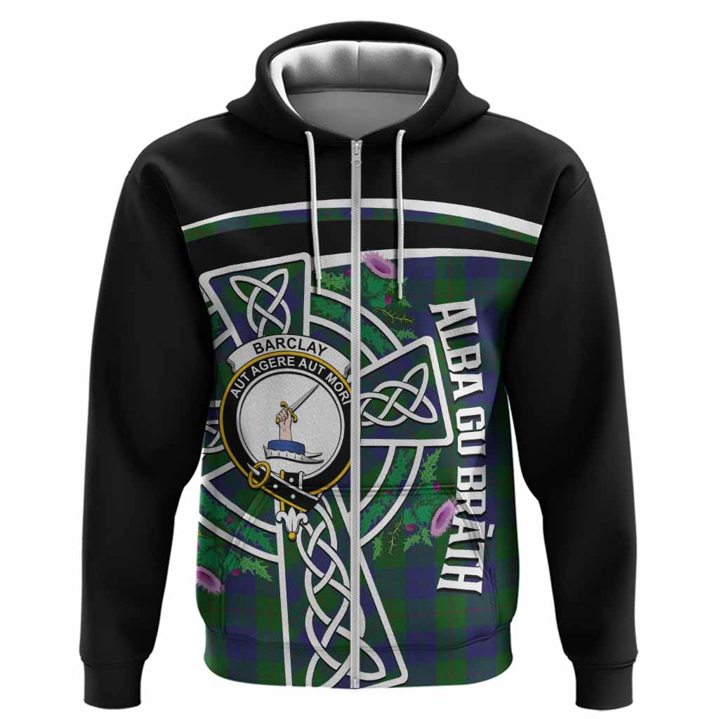 Barclay Tartan Crest Hoodie Scottish Thistle Celtic Cross Alba Gu Brath