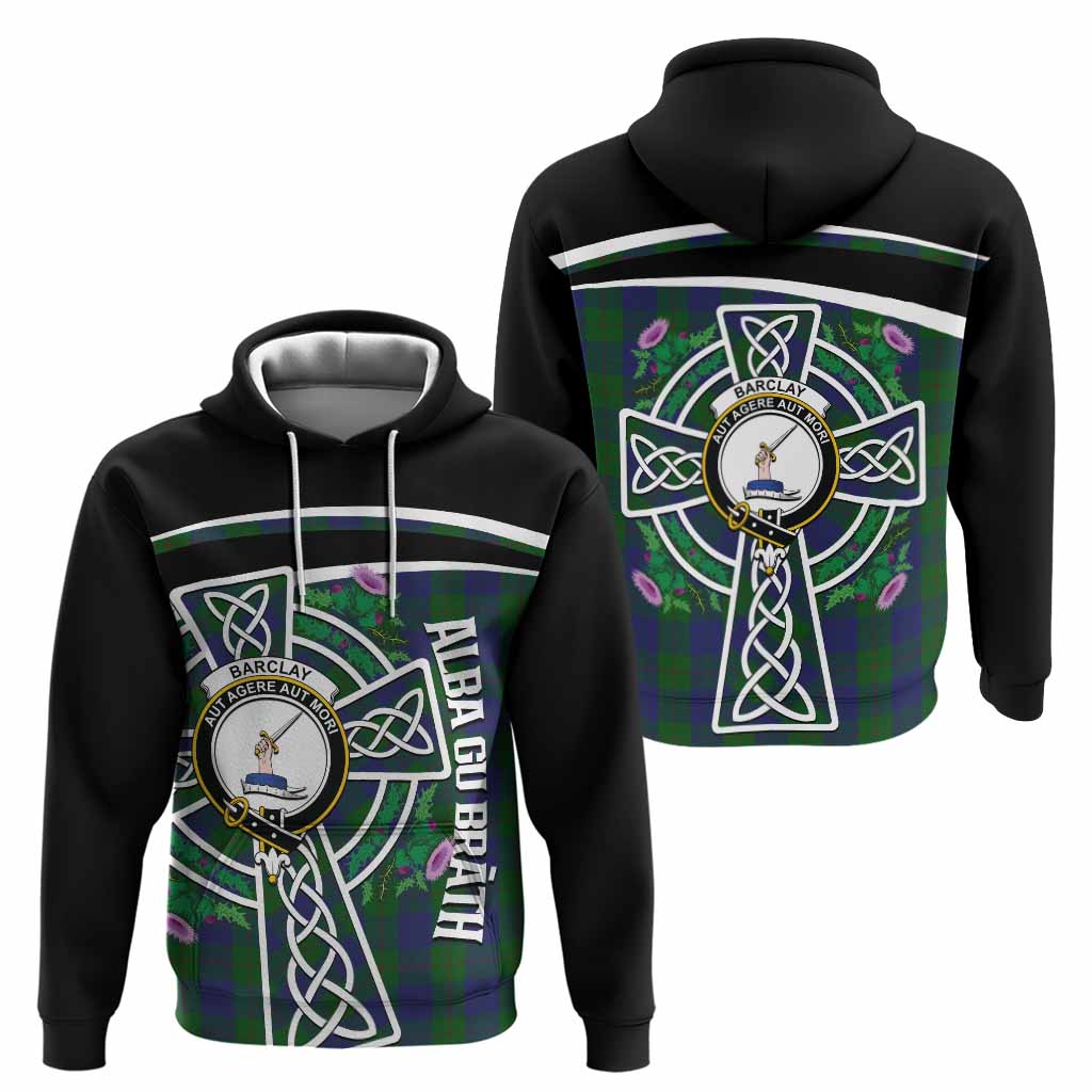 Barclay Tartan Crest Hoodie Scottish Thistle Celtic Cross Alba Gu Brath
