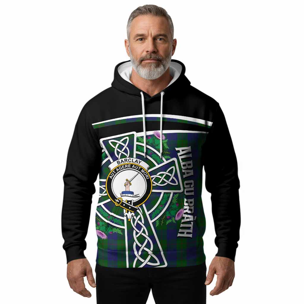 Barclay Tartan Crest Hoodie Scottish Thistle Celtic Cross Alba Gu Brath