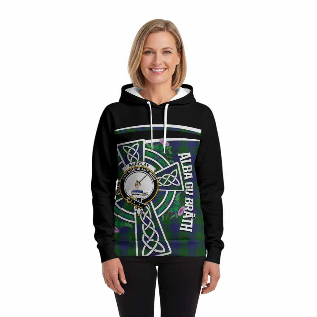 Barclay Tartan Crest Hoodie Scottish Thistle Celtic Cross Alba Gu Brath