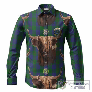 Barclay Tartan Crest Long Sleeve Button Shirts Scotland Heilan Coo Tartan Seamless Style