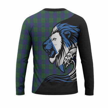 Barclay Tartan Crest Long Sleeve T-Shirt Scottish Golden Lions Wave Flow
