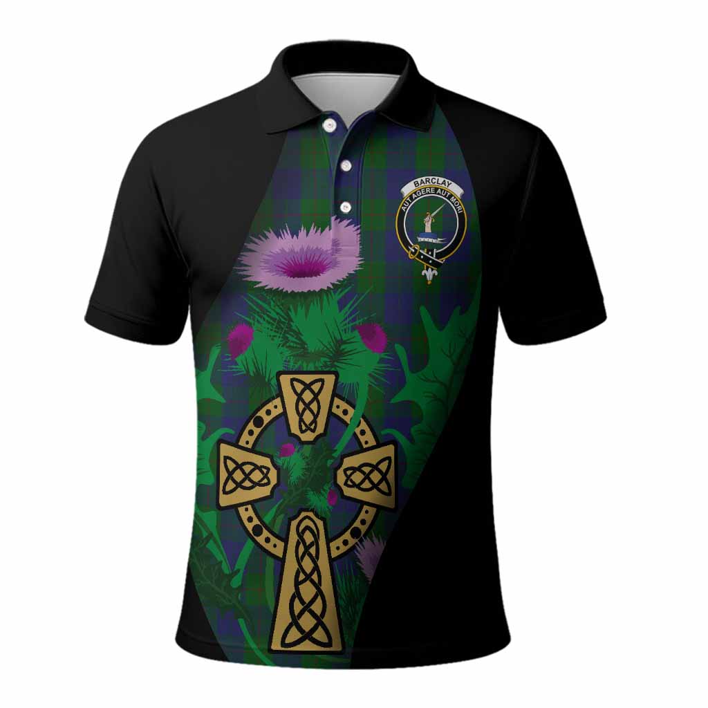 Barclay Tartan Crest Polo Shirt Celtic Cross Thistle Flowers