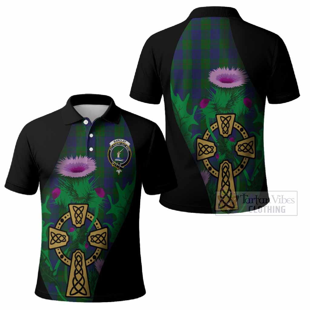 Barclay Tartan Crest Polo Shirt Celtic Cross Thistle Flowers
