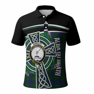Barclay Tartan Crest Polo Shirt Scottish Thistle Celtic Cross Alba Gu Brath