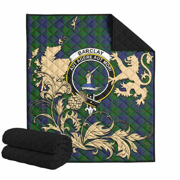 Barclay Tartan Crest Premium Quilt with Scottish Iconic Symbols 
