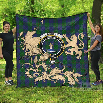 Barclay Tartan Crest Premium Quilt with Scottish Iconic Symbols 