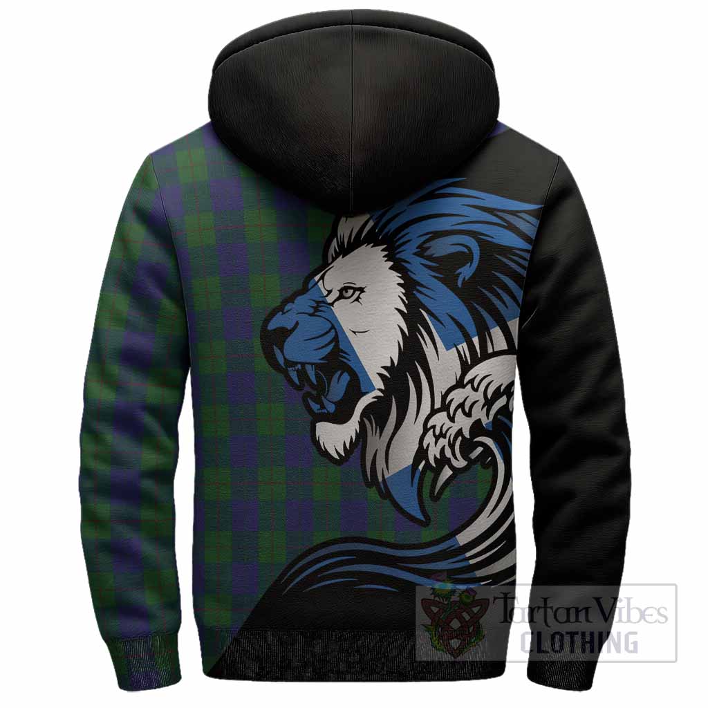 Barclay Tartan Crest Sherpa Hoodie Scottish Golden Lions Wave Flow