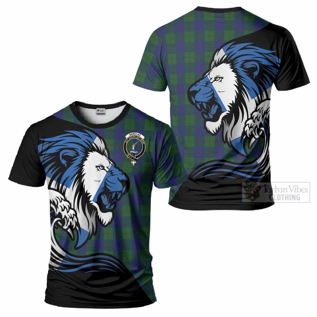 Barclay Tartan Crest T-Shirt Scottish Golden Lions Wave Flow
