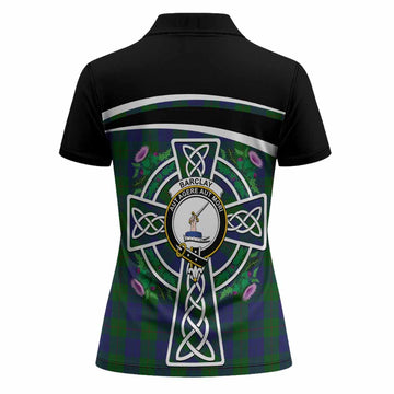 Barclay Tartan Crest Women Polo Shirt Scottish Thistle Celtic Cross Alba Gu Brath