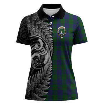 Barclay Tartan Crest Women Polo Shirt With New Zealand Silver Fern Maori Koru