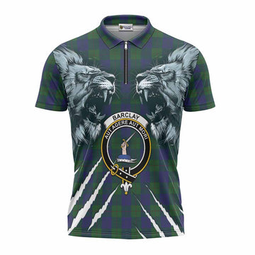 Barclay Tartan Crest Zipper Polo Shirt Ferocious Lion Style