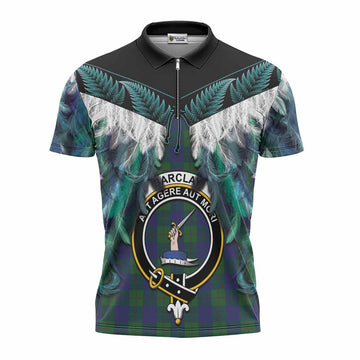 Barclay Tartan Crest Zipper Polo Shirt New Zealand Maori Korowai Cloak