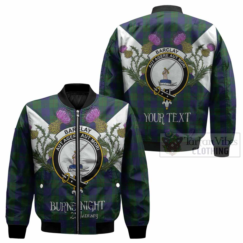 Barclay Tartan Family Crest Bomber Jacket Scottish Burns Night Thistle Floral
