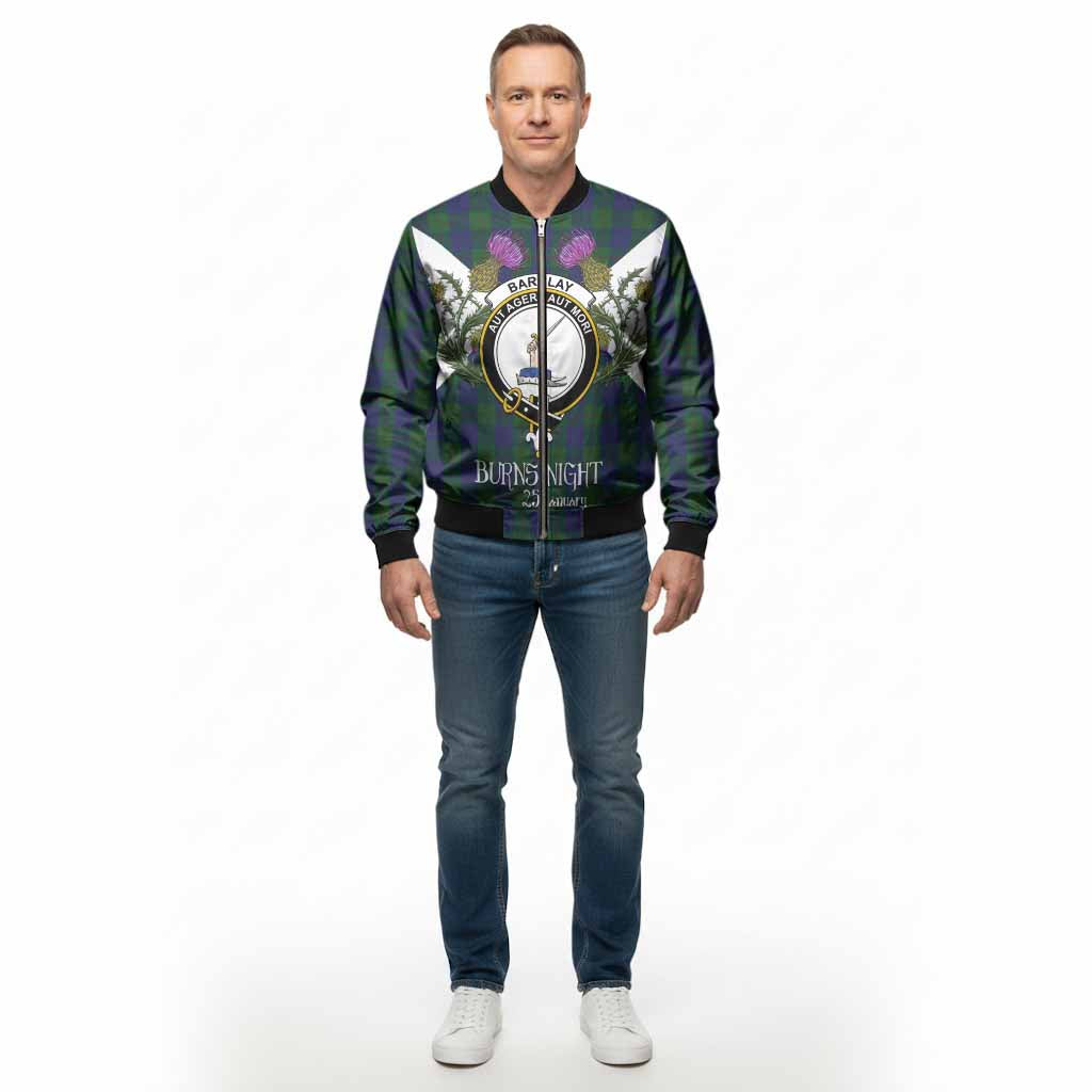 Barclay Tartan Family Crest Bomber Jacket Scottish Burns Night Thistle Floral