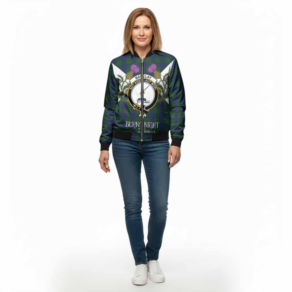 Barclay Tartan Family Crest Bomber Jacket Scottish Burns Night Thistle Floral