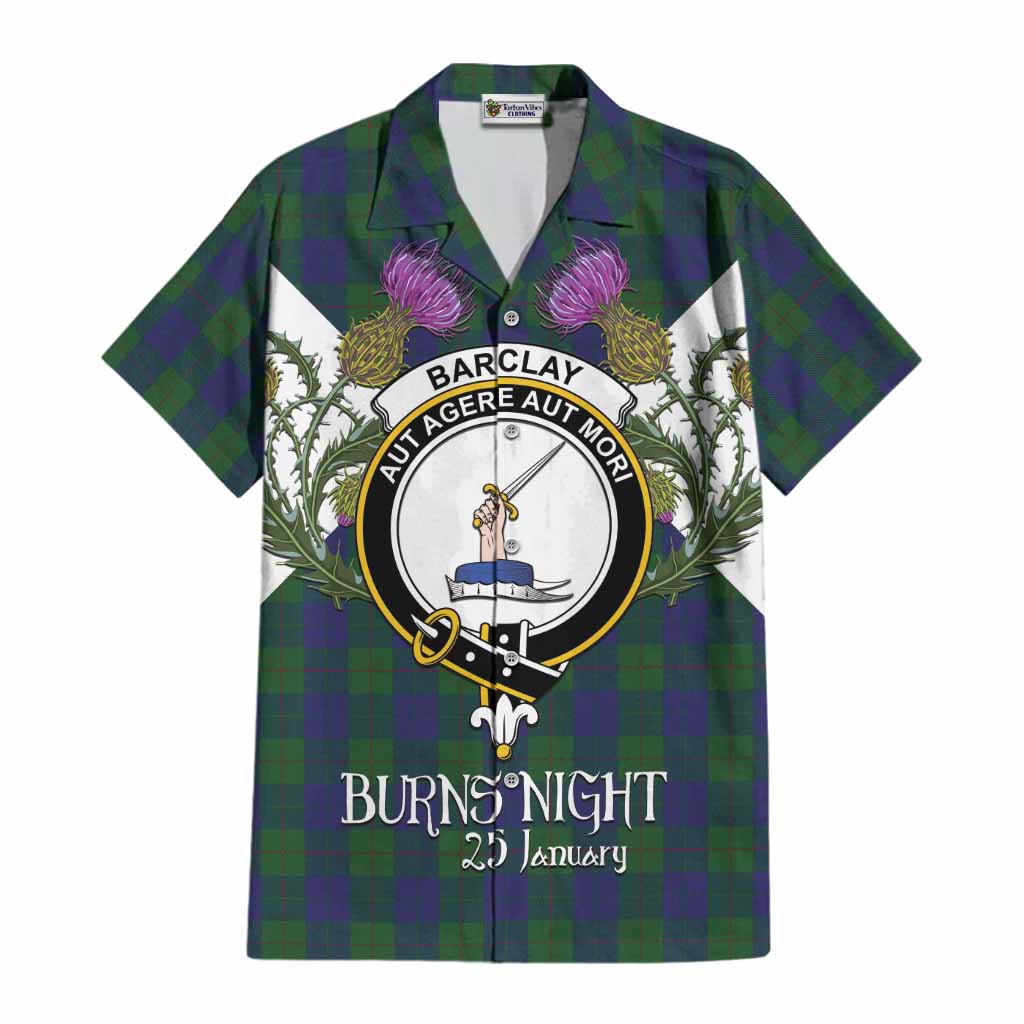 Barclay Tartan Family Crest Cotton Hawaiian Shirt Scottish Burns Night Thistle Floral