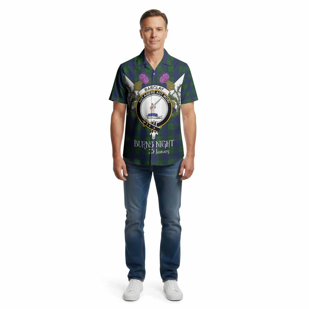 Barclay Tartan Family Crest Cotton Hawaiian Shirt Scottish Burns Night Thistle Floral
