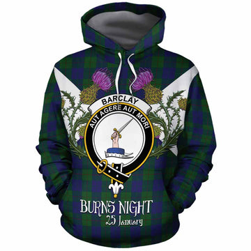 Barclay Tartan Family Crest Cotton Hoodie Scottish Burns Night Thistle Floral