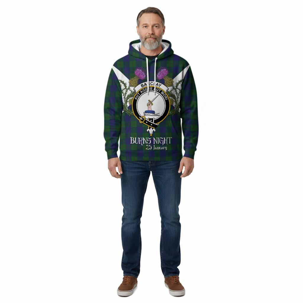 Barclay Tartan Family Crest Cotton Hoodie Scottish Burns Night Thistle Floral