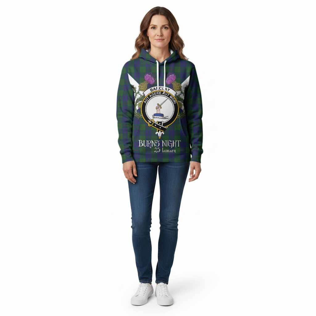 Barclay Tartan Family Crest Cotton Hoodie Scottish Burns Night Thistle Floral