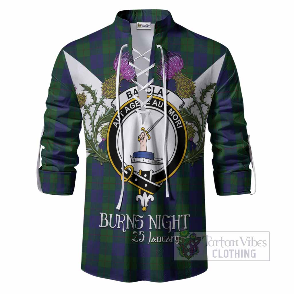 Barclay Tartan Family Crest Ghillie Shirt Scottish Burns Night Thistle Floral