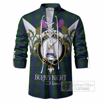 Barclay Tartan Family Crest Ghillie Shirt Scottish Burns Night Thistle Floral