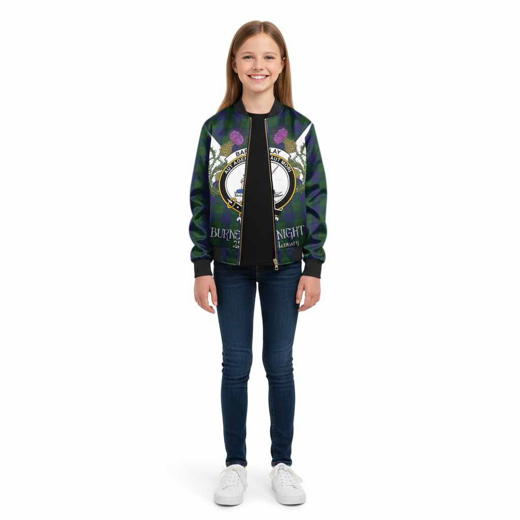 Barclay Tartan Family Crest Kid Bomber Jacket Scottish Burns Night Thistle Floral