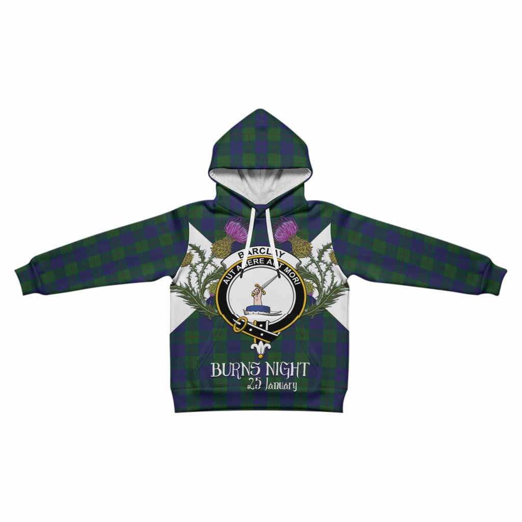 Barclay Tartan Family Crest Kid Hoodie Scottish Burns Night Thistle Floral