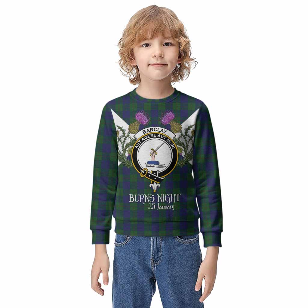 Barclay Tartan Family Crest Kid Knitted Sweatshirt Scottish Burns Night Thistle Floral