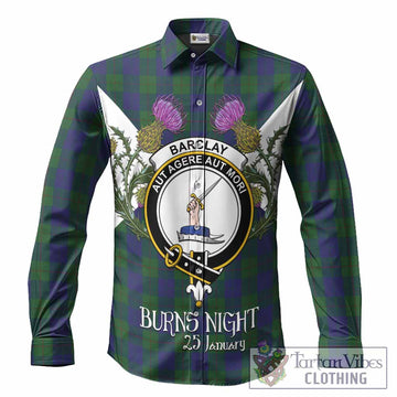 Barclay Tartan Family Crest Long Sleeve Button Shirts Scottish Burns Night Thistle Floral