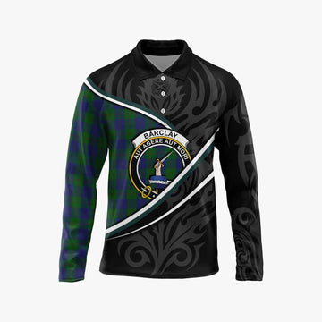 Barclay Tartan Family Crest Long Sleeve Polo Shirt Celtic Scottish Thistle Floral