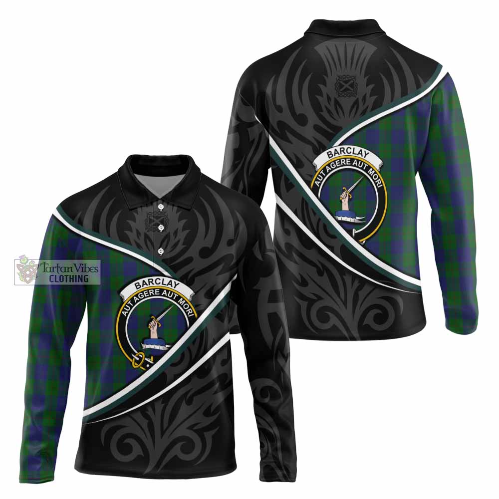 Barclay Tartan Family Crest Long Sleeve Polo Shirt Celtic Scottish Thistle Floral - Tartan Vibes Clothing
