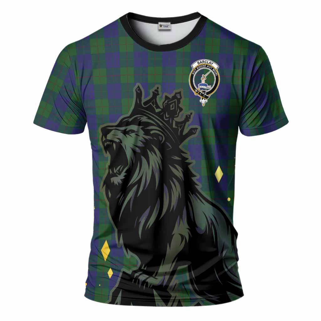 Barclay Tartan Family Crest T-Shirt Crowned Lion Roaring