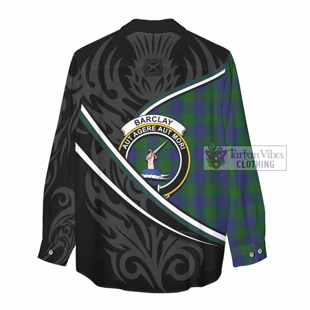 Barclay Tartan Family Crest Women Casual Shirt Celtic Scottish Thistle Floral - Tartan Vibes Clothing