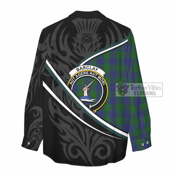 Barclay Tartan Family Crest Women Casual Shirt Celtic Scottish Thistle Floral - Tartan Vibes Clothing