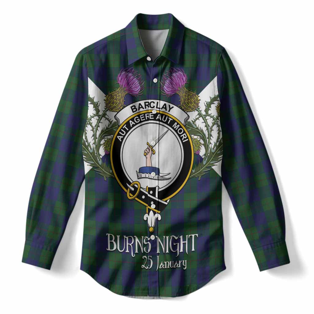 Barclay Tartan Family Crest Women Casual Shirt Scottish Burns Night Thistle Floral