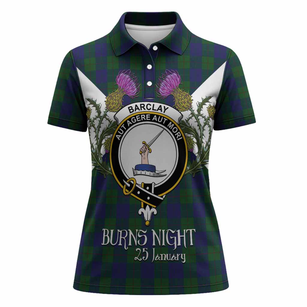 Barclay Tartan Family Crest Women Polo Shirt Scottish Burns Night Thistle Floral