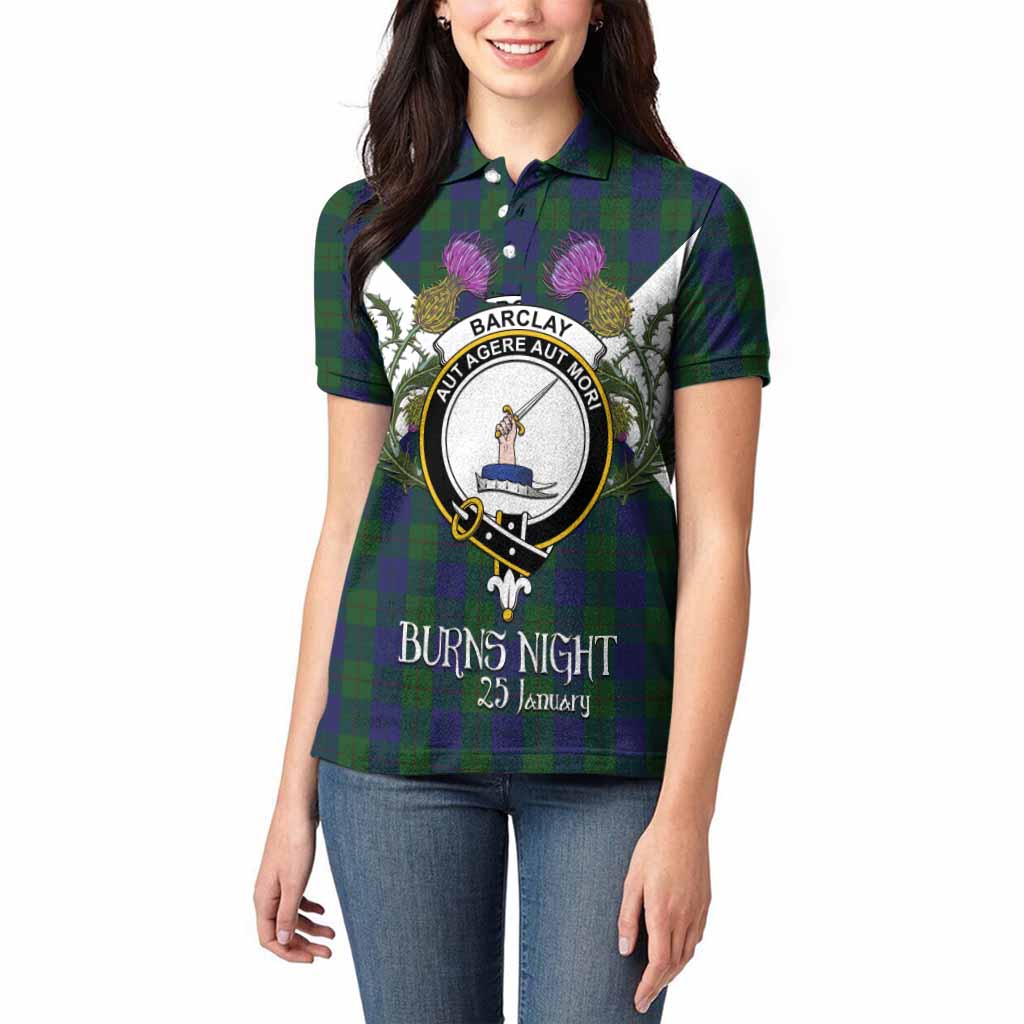 Barclay Tartan Family Crest Women Polo Shirt Scottish Burns Night Thistle Floral