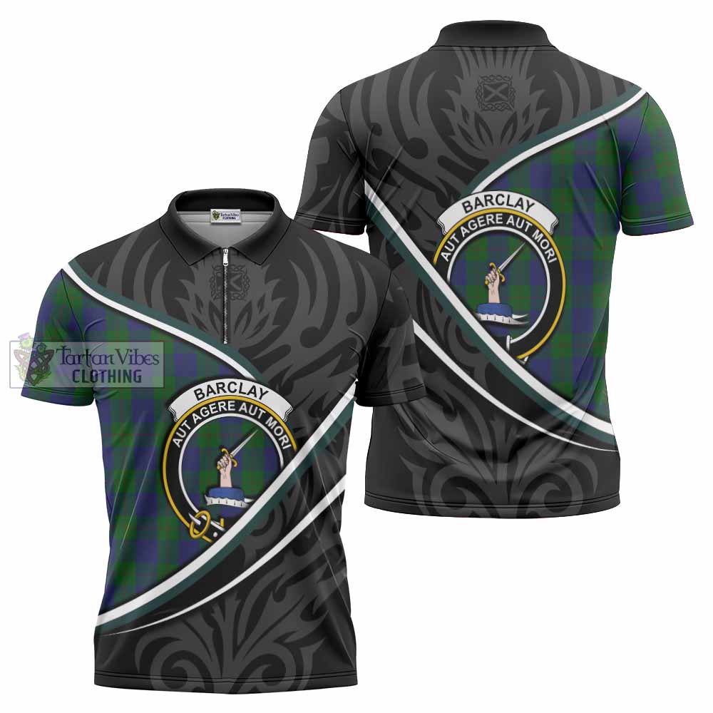Barclay Tartan Family Crest Zipper Polo Shirt Celtic Scottish Thistle Floral - Tartan Vibes Clothing