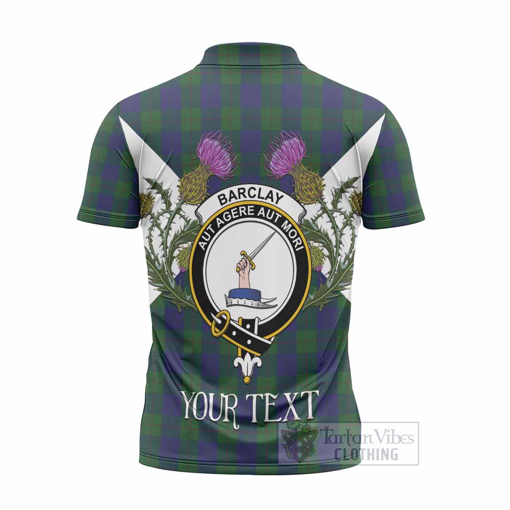 Barclay Tartan Family Crest Zipper Polo Shirt Scottish Burns Night Thistle Floral