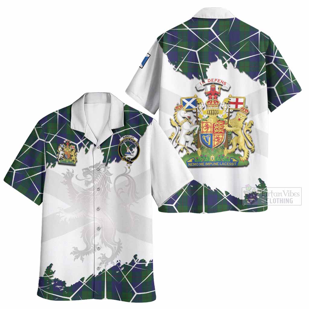 Barclay Tartan Hawaiian Shirt with Family Crest and Lion Rampant Grunge Style