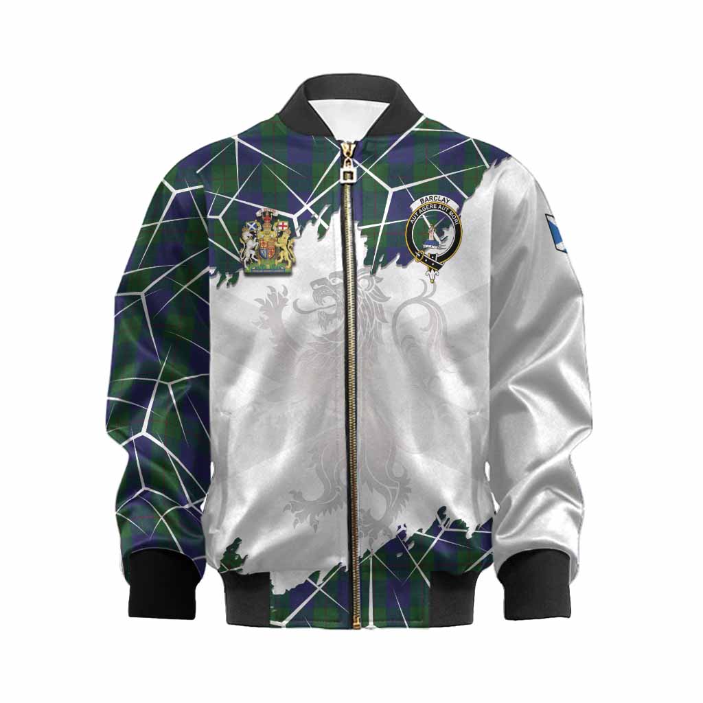 Barclay Tartan Kid Bomber Jacket with Family Crest and Lion Rampant Grunge Style